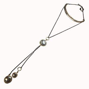 Chico's Layered Metallic Two Tone Mixed Metal Pendant Necklace With Curved Bar